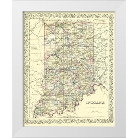 Indiana - Colton 1856 White Modern Wood Framed Art Print by Colton