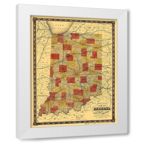 Indiana - Johnson 1858 White Modern Wood Framed Art Print by Johnson