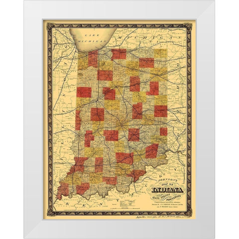 Indiana - Johnson 1858 White Modern Wood Framed Art Print by Johnson