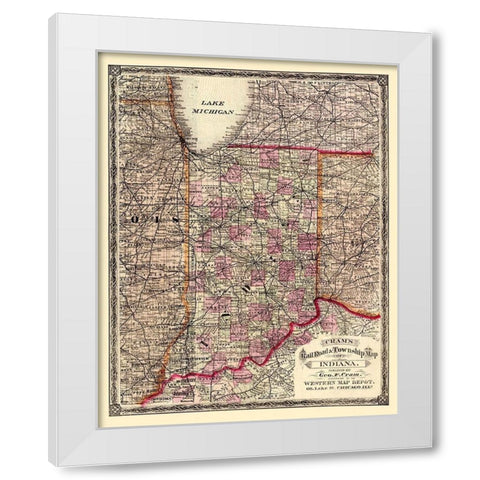 Indiana - Cram 1875 White Modern Wood Framed Art Print by Cram