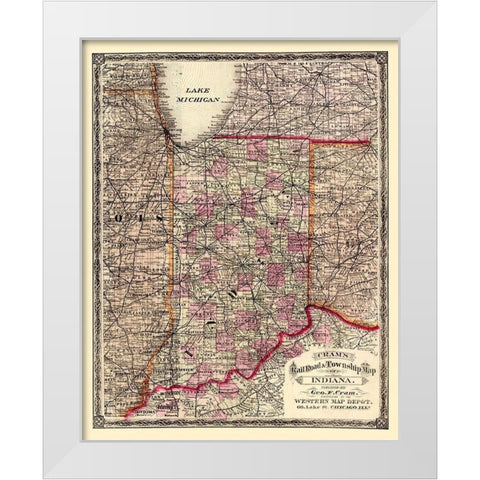 Indiana - Cram 1875 White Modern Wood Framed Art Print by Cram