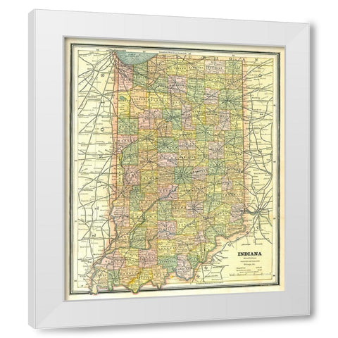 Indiana - Cram 1886 White Modern Wood Framed Art Print by Cram