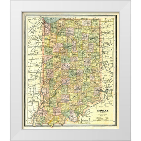 Indiana - Cram 1886 White Modern Wood Framed Art Print by Cram