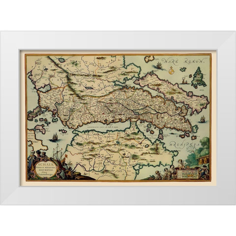 Achaea Region Greece - Lauremberg 1654 White Modern Wood Framed Art Print by Lauremberg