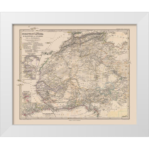 North West Africa - Stieler  1885 White Modern Wood Framed Art Print by Stieler