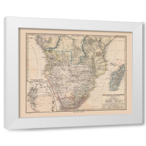 South Africa Madagascar - Stieler  1885 White Modern Wood Framed Art Print by Stieler