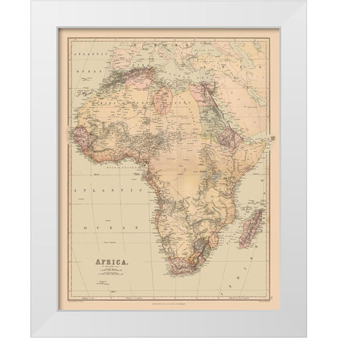 Africa - Bartholomew 1867 White Modern Wood Framed Art Print by Bartholomew