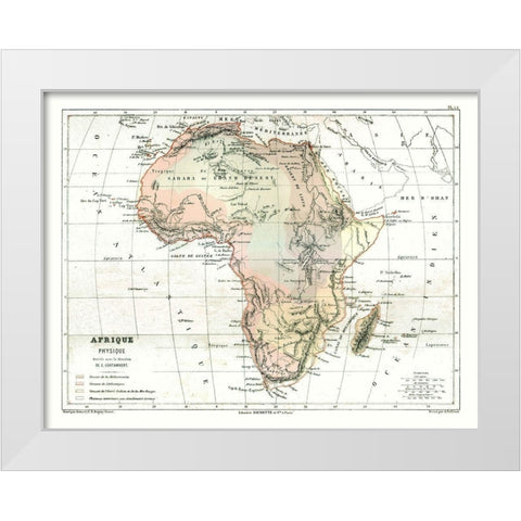 Physical Africa - Cortambert 1880 White Modern Wood Framed Art Print by Cortambert