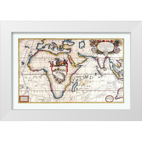 Maritime Route Brest to Siam Africa White Modern Wood Framed Art Print by Coronelli