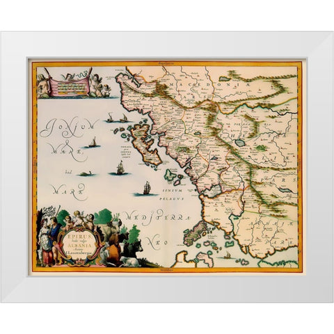 Albania Greece - Jansson 1654 White Modern Wood Framed Art Print by Jansson