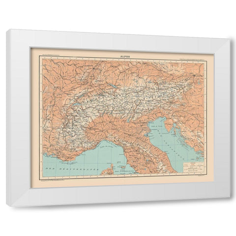 Alps Europe - Schrader 1908 White Modern Wood Framed Art Print by Schrader