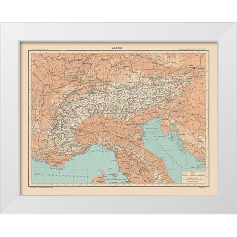 Alps Europe - Schrader 1908 White Modern Wood Framed Art Print by Schrader