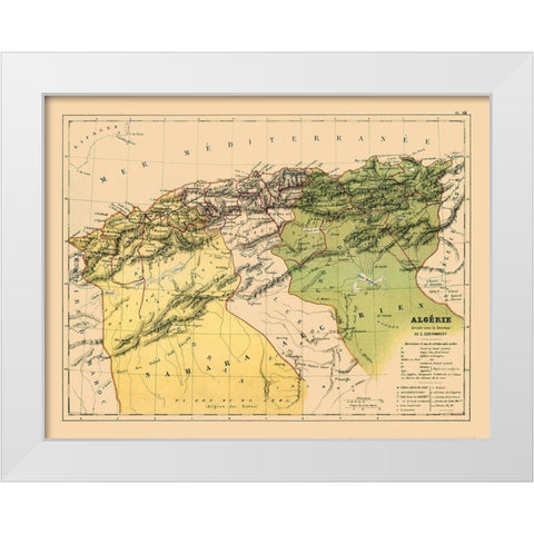 Algeria Africa - Cortambert 1880 White Modern Wood Framed Art Print by Cortambert