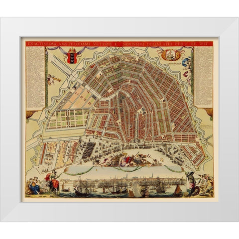 Amsterdam Panoramic Netherlands - De Wit 1688 White Modern Wood Framed Art Print by De Wit