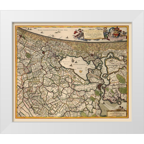 Amsterdam Area - Visscher 1681 White Modern Wood Framed Art Print by Visscher