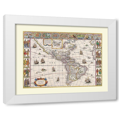 North South America - Blaeu White Modern Wood Framed Art Print by Blaeu