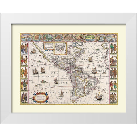 North South America - Blaeu White Modern Wood Framed Art Print by Blaeu