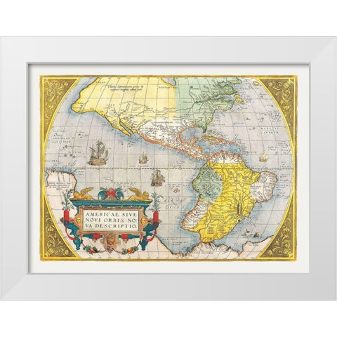 North South America - Ortelius 1570 White Modern Wood Framed Art Print by Ortelius
