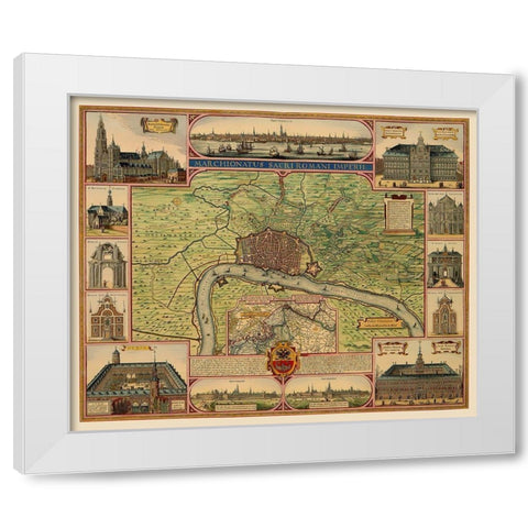 Antwerp Area Belgium Benelux - Visscher 1624 White Modern Wood Framed Art Print by Visscher