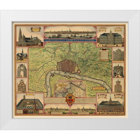 Antwerp Area Belgium Benelux - Visscher 1624 White Modern Wood Framed Art Print by Visscher