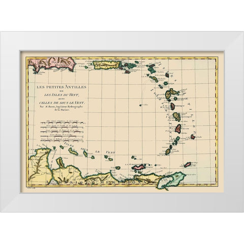 Antilles - Bonne 1787 White Modern Wood Framed Art Print by Bonne