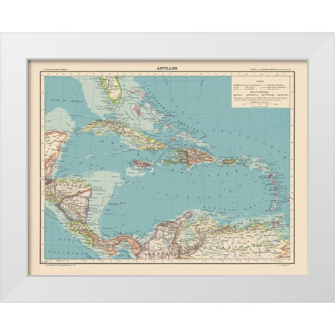 Antilles Central America Caribbean - Schrader 1908 White Modern Wood Framed Art Print by Schrader