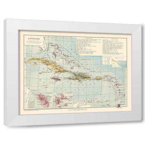 Antilles Central America Caribbean - Drioux 1882 White Modern Wood Framed Art Print by Drioux