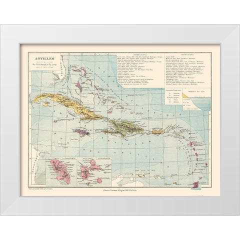 Antilles Central America Caribbean - Drioux 1882 White Modern Wood Framed Art Print by Drioux