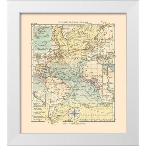 Atlantic Ocean - Perthes 1914 White Modern Wood Framed Art Print by Perthes