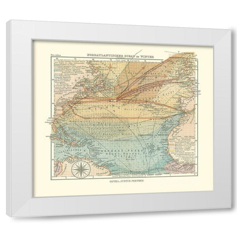 North Atlantic Ocean in Winter - Perthes 1914 White Modern Wood Framed Art Print by Perthes