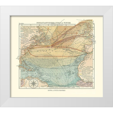 North Atlantic Ocean in Winter - Perthes 1914 White Modern Wood Framed Art Print by Perthes