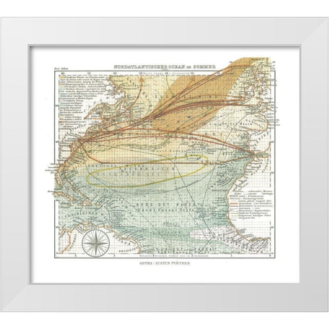 North Atlantic Ocean in Summer - Perthes 1914 White Modern Wood Framed Art Print by Perthes