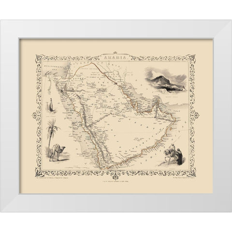 Arabian Peninsula Middle East - Tallis 1851 White Modern Wood Framed Art Print by Tallis