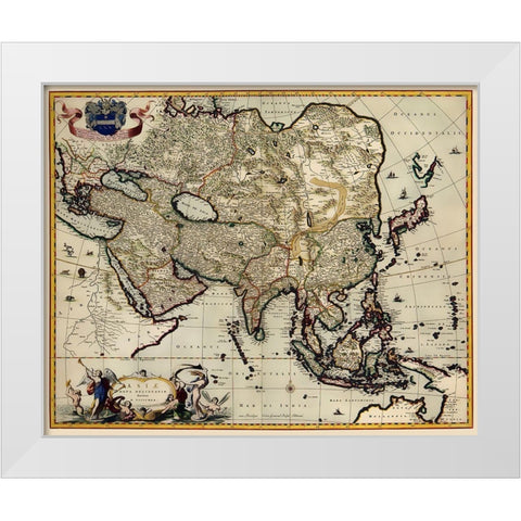 Asia - Visscher 1681 White Modern Wood Framed Art Print by Visscher