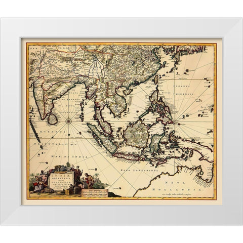 Southeast Asia with Oceania - Visscher 1681 White Modern Wood Framed Art Print by Visscher