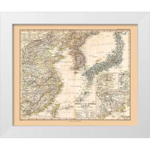 Asia China Korea Japan - Stieler  1885 White Modern Wood Framed Art Print by Stieler