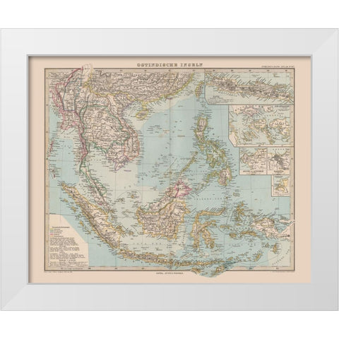 Southeast Asia - Stieler  1885 White Modern Wood Framed Art Print by Stieler