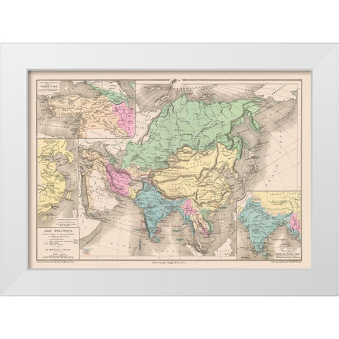 Political of Asia - Drioux 1882 White Modern Wood Framed Art Print by Drioux