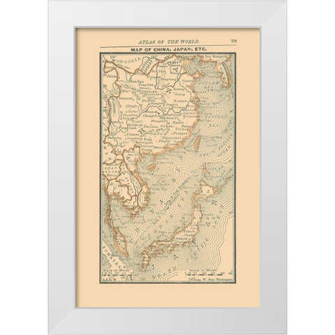 Asia China Japan Korea - Alden 1886 White Modern Wood Framed Art Print by Alden