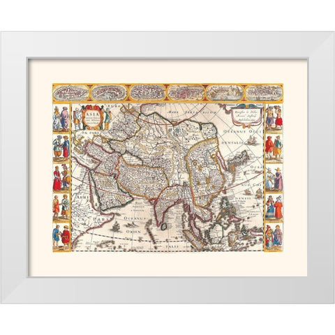 Asia - Janssonius 1632 White Modern Wood Framed Art Print by Janssonius
