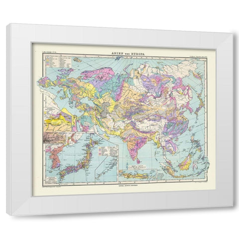 Asia Europe - Perthes 1889 White Modern Wood Framed Art Print by Perthes
