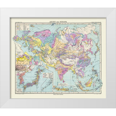 Asia Europe - Perthes 1889 White Modern Wood Framed Art Print by Perthes
