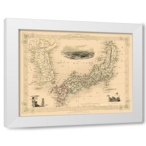 Japan Korea - Tallis 1851 White Modern Wood Framed Art Print by Tallis