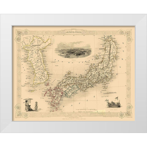 Japan Korea - Tallis 1851 White Modern Wood Framed Art Print by Tallis