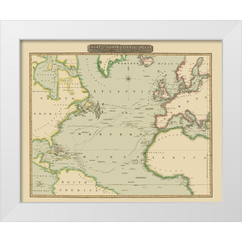 North Atlantic Ocean - Thomson 1817 White Modern Wood Framed Art Print by Thomson