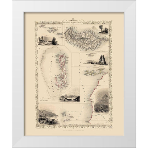 Atlantic Islands - Tallis 1851 White Modern Wood Framed Art Print by Tallis