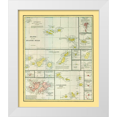 Atlantic Ocean Islands - Cram 1889 White Modern Wood Framed Art Print by Cram