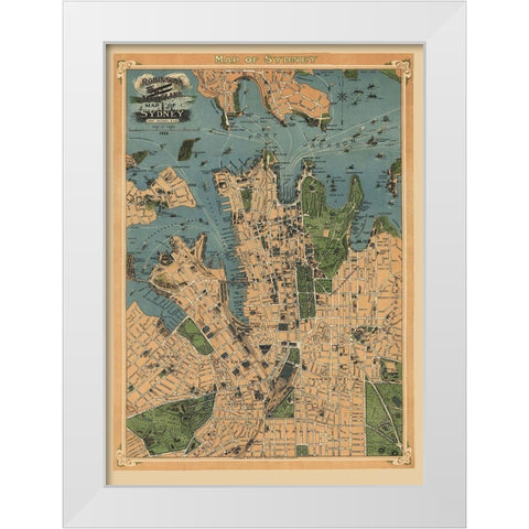 Sydney Australia Aeroplane View - Robinson 1922 White Modern Wood Framed Art Print by Robinson