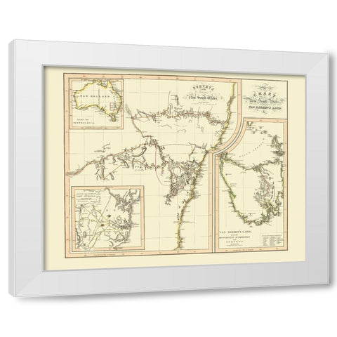 Australia New South Wales Van Diemens Land White Modern Wood Framed Art Print by Thomson