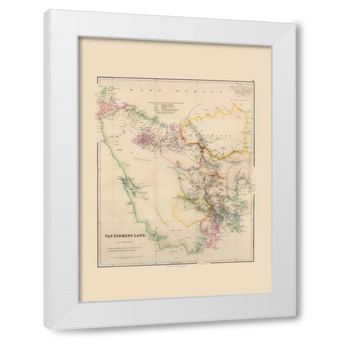 Australia Van Diemens Land Tasmania White Modern Wood Framed Art Print by Arrowsmith